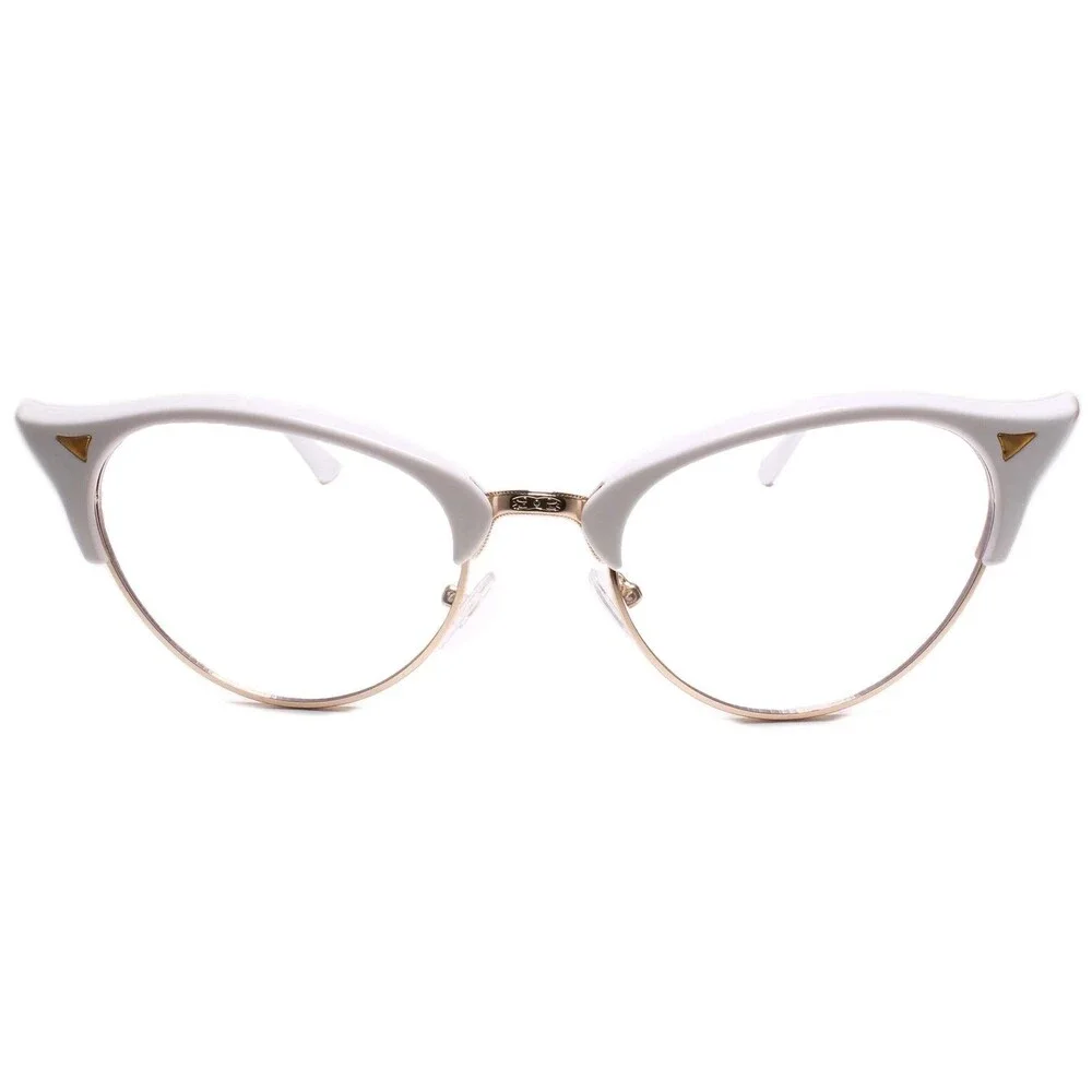 Classy Elegant Retro Cat Eye Style Clear Lens Eye Glasses Gold & White Frame